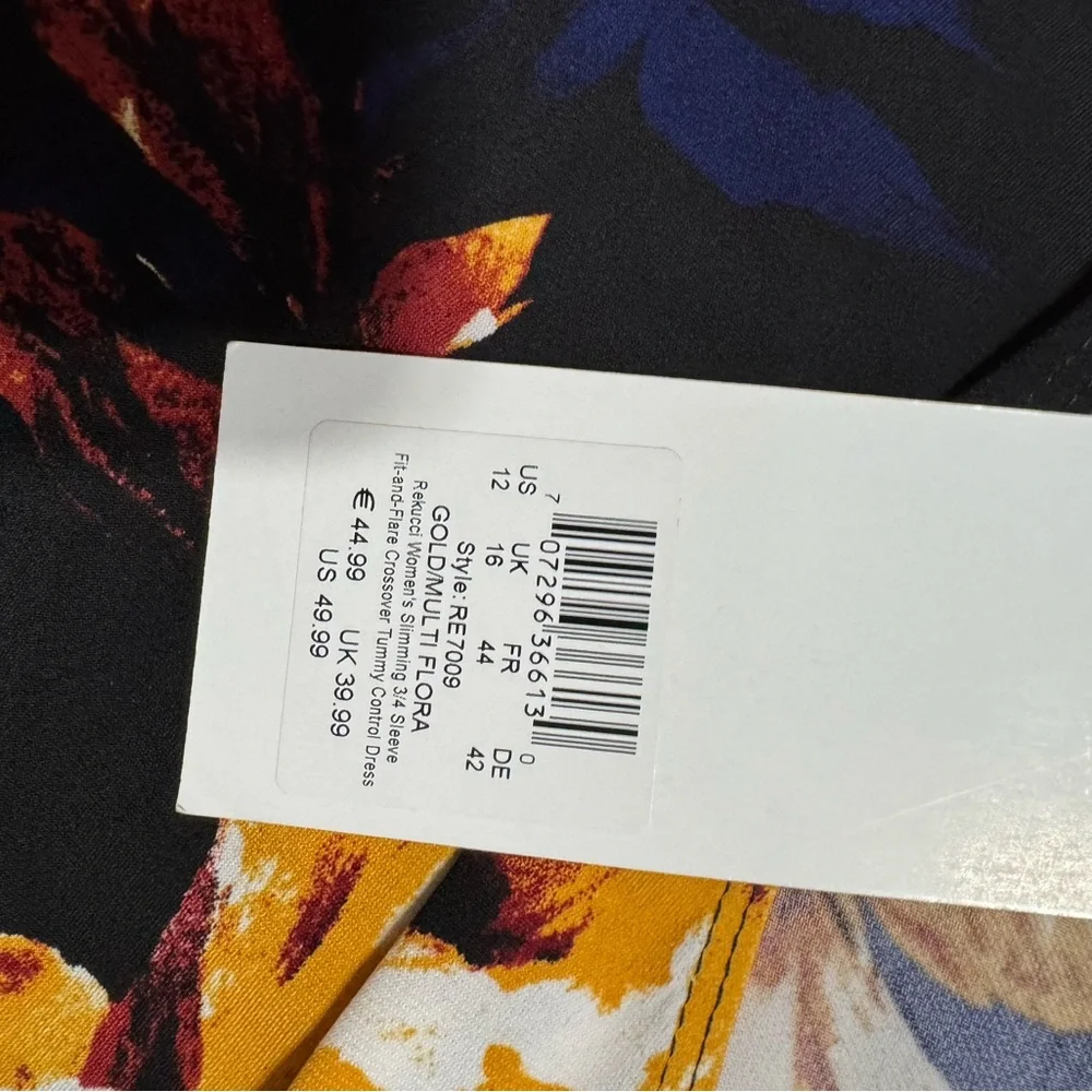 Floral Wrap Dress in Black and Yellow Size 12 - Picture 4 of 4